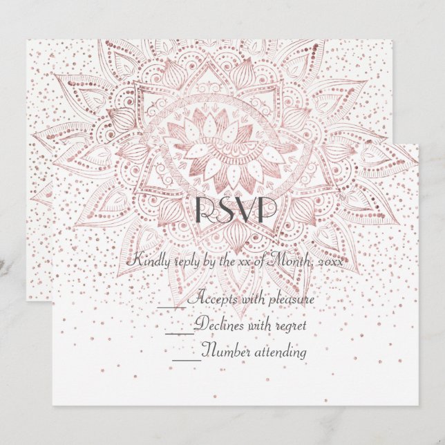Invitation Confettis élégants en forme de mandala rose gold p (Devant / Derrière)