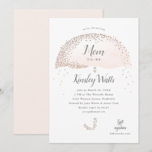 Invitation Confettis Fuschsa Rose Paillette Parapluie Baby Sh