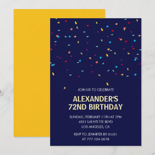 Invitation Confettis modernes bleu marine Hommes 72e annivers