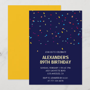 Invitation Confettis modernes bleu marine Hommes 89e annivers