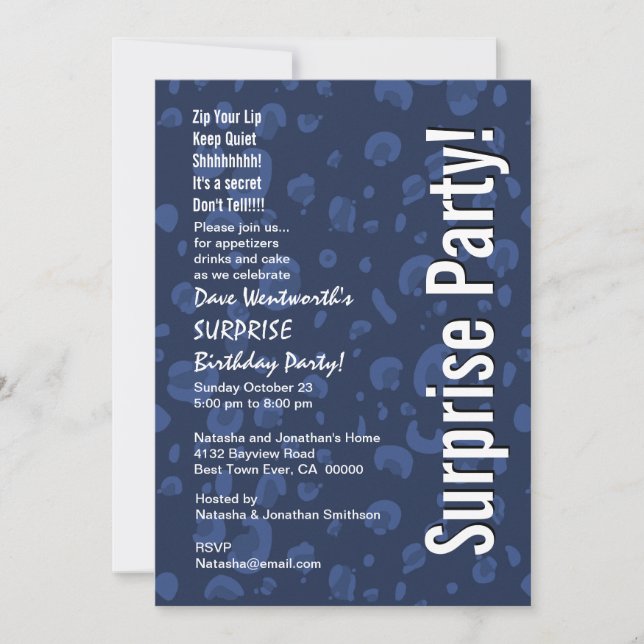Invitation Confettis modernes de blanc de bleu marine (Devant)