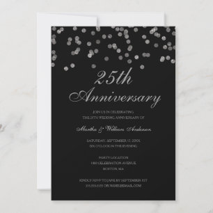 Invitation Confettis Noir & Argent 25e Anniversaire de Mariag