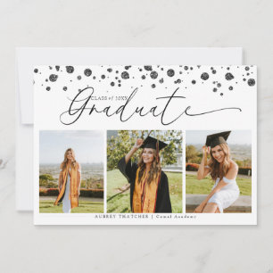 Invitation Confettis noirs Collage photo de remise de dipl