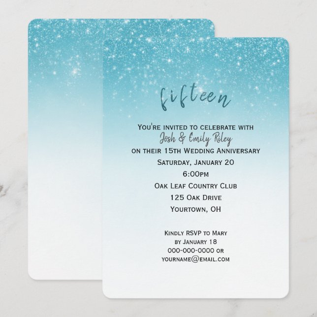Invitation confettis pailletés 15e anniversaire de mariage (Devant / Derrière)