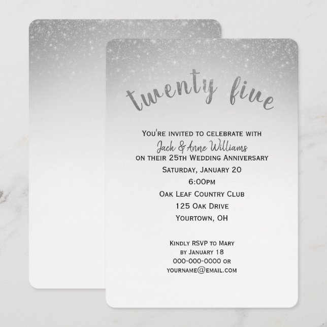 Invitation confettis pailletés 25e anniversaire de mariage (Devant / Derrière)
