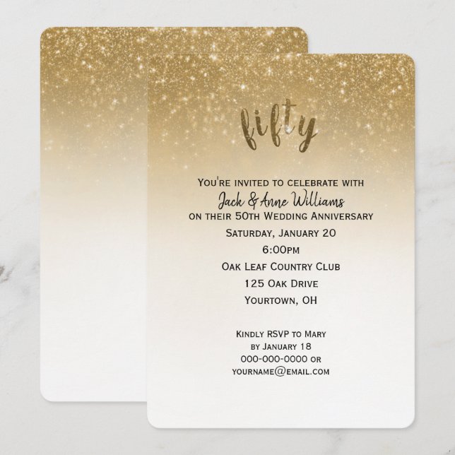 Invitation confettis pailletés 50e anniversaire de mariage (Devant / Derrière)