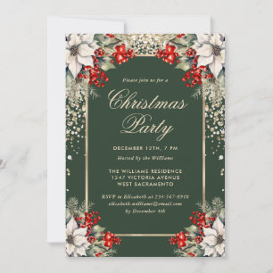 Invitation Confettis Verts Or Baies de Holly Fête de Noël