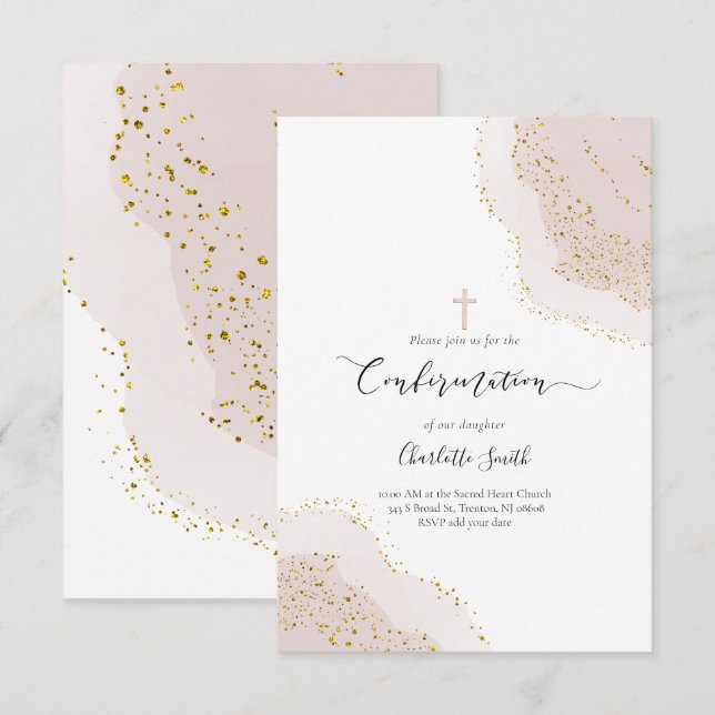 Invitation Confirmation aquarelle rose agate décor (Devant / Derrière)
