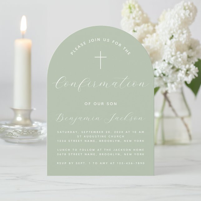 Invitation Confirmation Arch Sage Vert Simple Script moderne (Créateur téléchargé)
