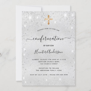Invitation Confirmation argent parties scintillant garçon fil