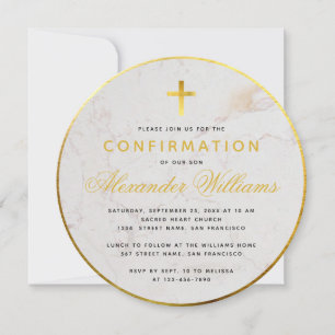 Invitation Confirmation Arrondi Faux Gold Foil Marbre Script