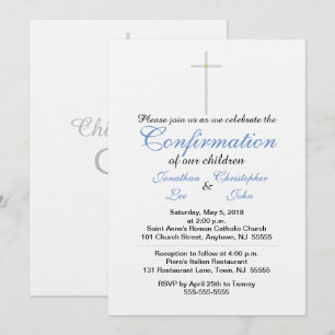 Invitation Confirmation Blue Twins Crisp White