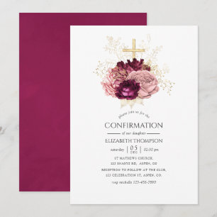 Invitation Confirmation Bourgogne Marsala Blush rose et or