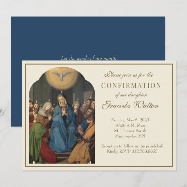 Invitation Confirmation catholique Écriture du Saint-Esprit (Devant / Derrière)