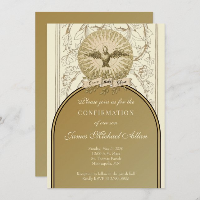 Invitation Confirmation catholique Or Saint-Esprit (Devant / Derrière)
