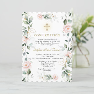 Invitation Confirmation croisée des fleurs roses Gold Greener