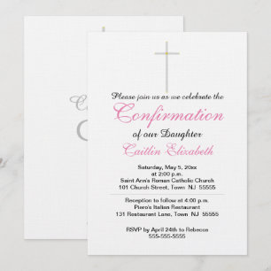 Invitation Confirmation Croix Fille rose