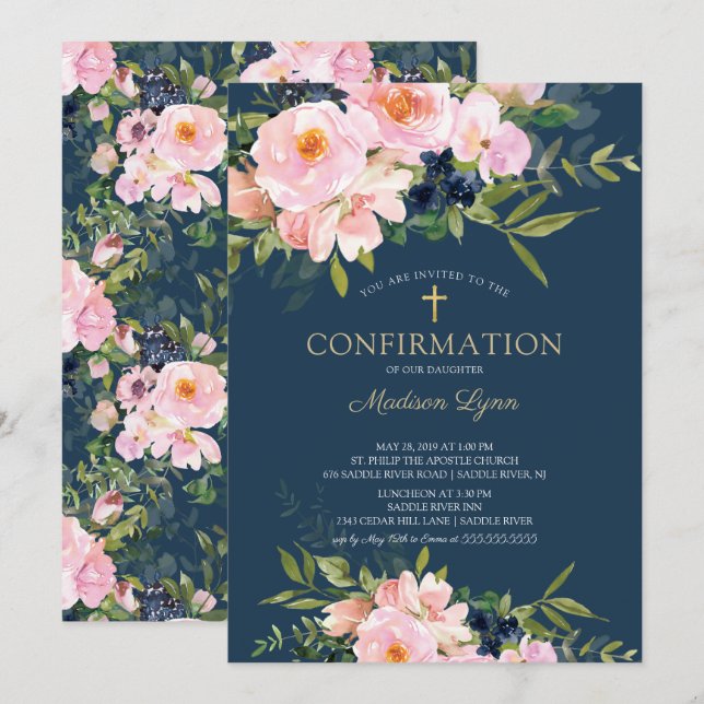 Invitation Confirmation de Blush Roses & Peonies (Devant / Derrière)
