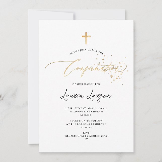 Invitation Confirmation de calligraphie d'or d'ArtsApp Faux (Devant)