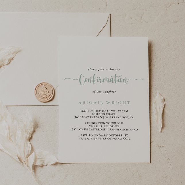 Invitation Confirmation de calligraphie minimaliste verte (Créateur téléchargé)