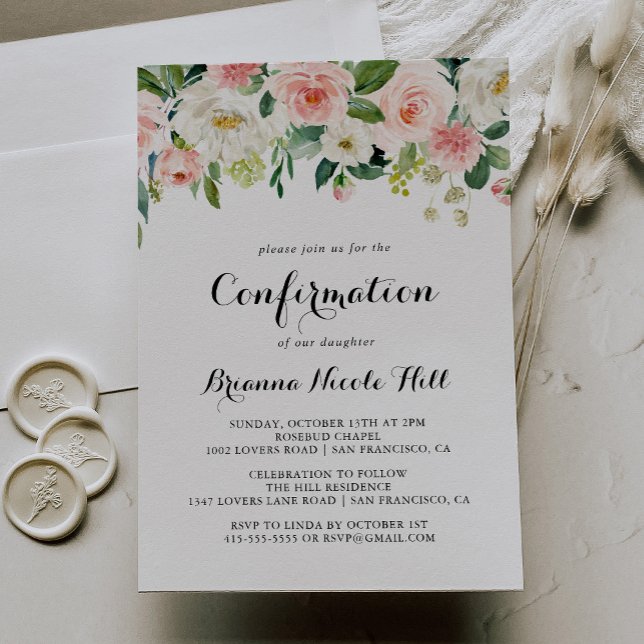 Invitation Confirmation de calligraphie verte florale simple (Créateur téléchargé)