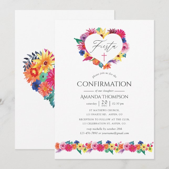 Invitation Confirmation de fiesta florale d'aquarelle (Devant / Derrière)