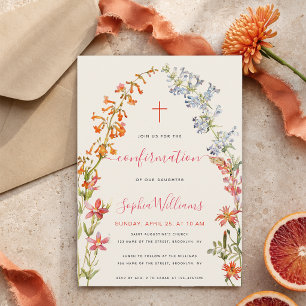 Invitation Confirmation de fille Fleurs sauvages Aquarelle