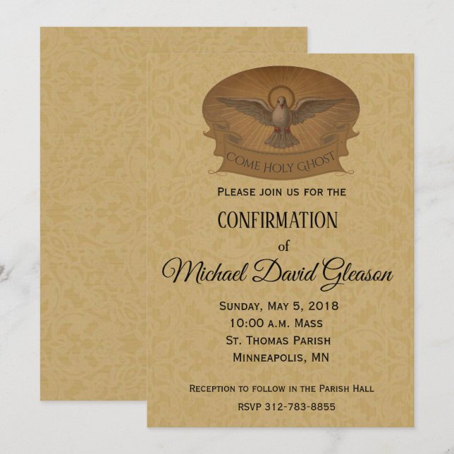 Invitation Confirmation de la dentelle d'or du Saint-Esprit c (Devant / Derrière)