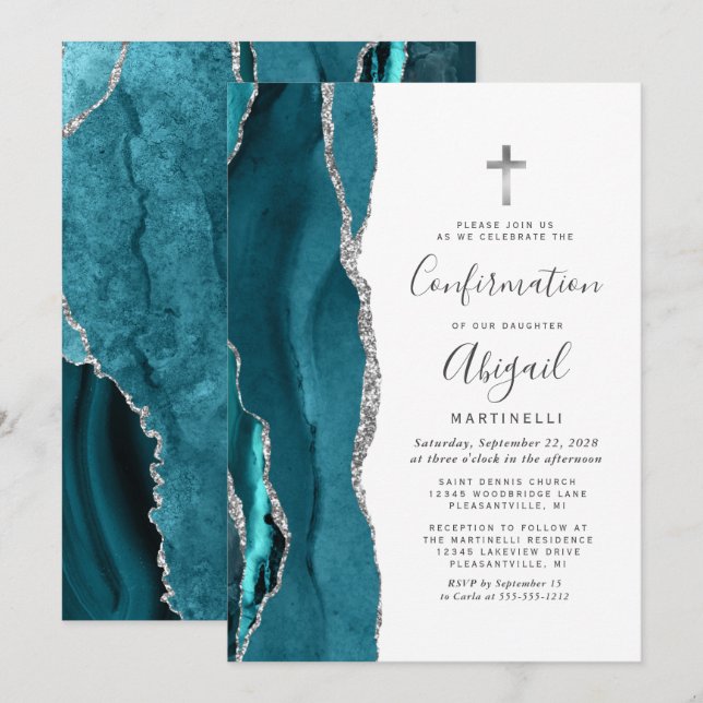 Invitation Confirmation de la Parties scintillant d'argent tu (Devant / Derrière)