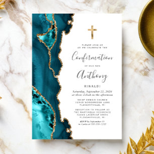 Invitation Confirmation de la Parties scintillant dorée Turqu