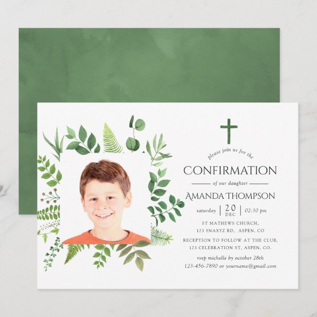 Invitation Confirmation de la verdure de la forêt à l'aquarel (Devant / Derrière)