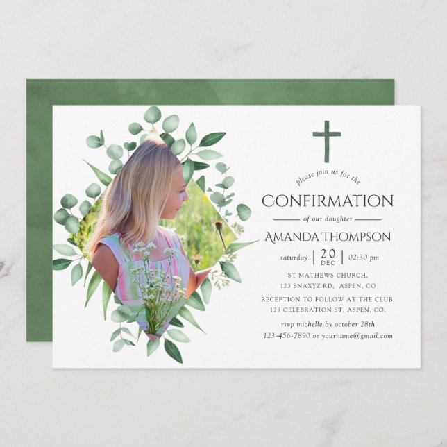 Invitation Confirmation de la verdure de la forêt d'aquarelle (Devant / Derrière)