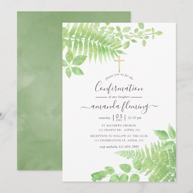 Invitation Confirmation de la verdure de l'aquarelle (Devant / Derrière)