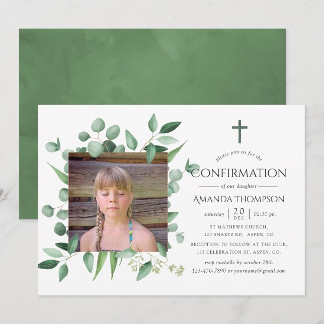 Invitation Confirmation de la verdure des forêts d'Eucalyptus (Devant / Derrière)