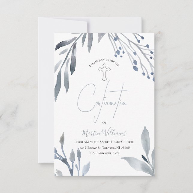 Invitation confirmation de l'aquarelle bleue poussiéreuse (Devant)