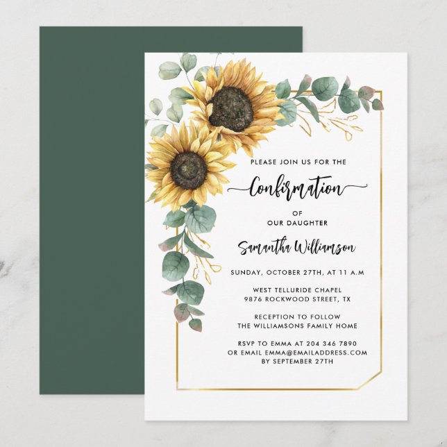 Invitation Confirmation de l'aquarelle florale de tournesol (Devant / Derrière)