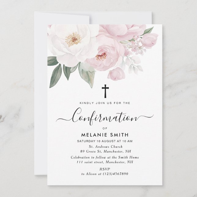 Invitation confirmation de l'aquarelle rose et blanc (Devant)