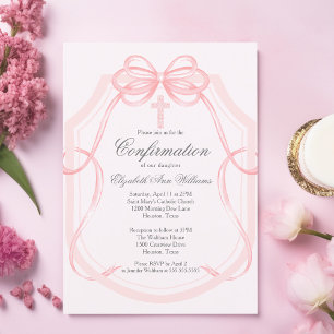 Invitation Confirmation de l'élégante fille en ruban rose