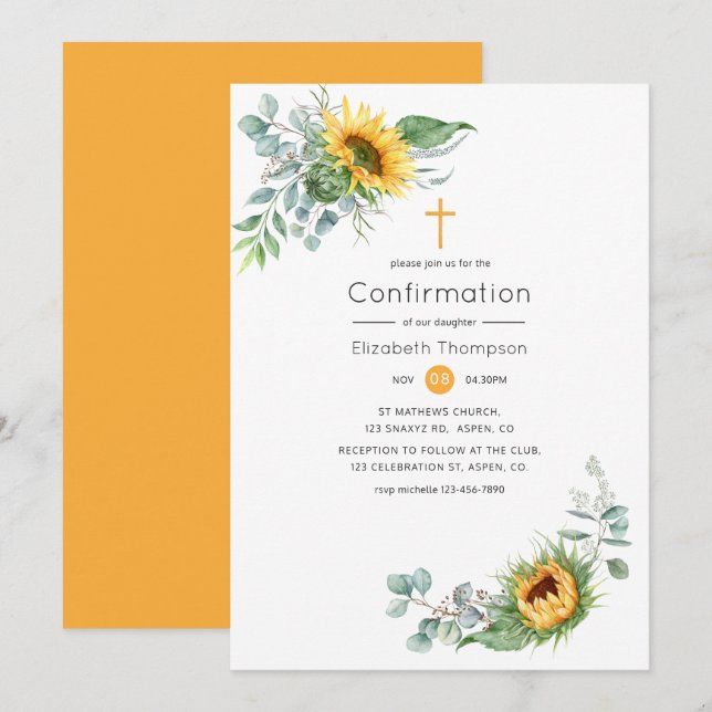 Invitation Confirmation de l'eucalyptus du tournesol de Boho (Devant / Derrière)