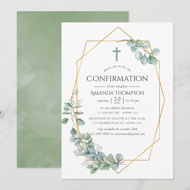 Invitation Confirmation de l'eucalyptus géométrique aquarelle (Devant / Derrière)