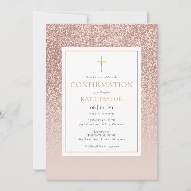 Invitation Confirmation de Parties scintillant rose Gold (Devant)