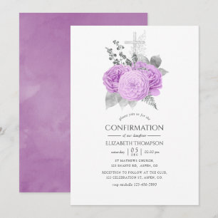 Invitation Confirmation de rose vintage violette et argent pa