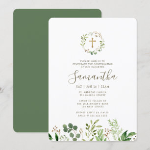 Invitation Confirmation De Sa Croix D'Aquarelle De Foliage Or