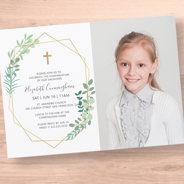 Invitation Confirmation De Sa Croix De Foliage Géométrique (Créateur téléchargé)