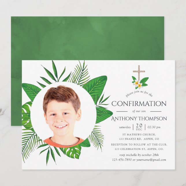 Invitation Confirmation des Feuilles tropicaux (Devant / Derrière)