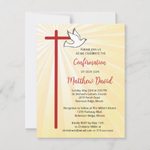 Invitation Confirmation des rayons d'or Son Cross Dove