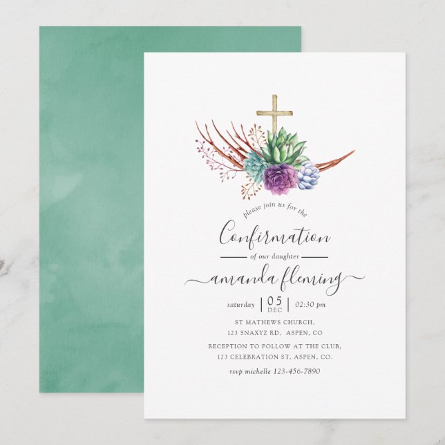Invitation Confirmation des succulents du désert d'aquarelle (Devant / Derrière)