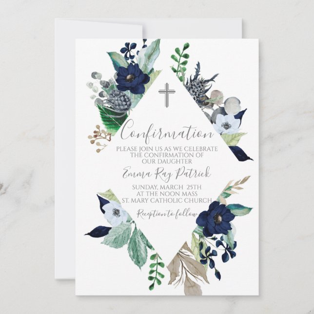 Invitation Confirmation du cadre floral bleu (Devant)