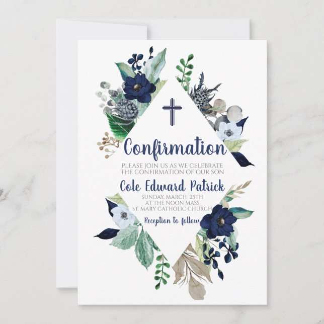 Invitation Confirmation du cadre floral bleu (Devant)
