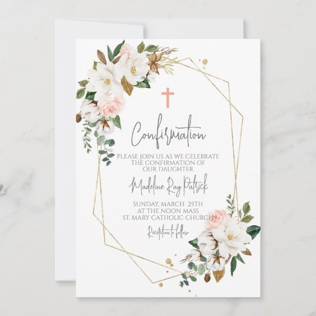Invitation Confirmation du cadre floral rose (Devant)